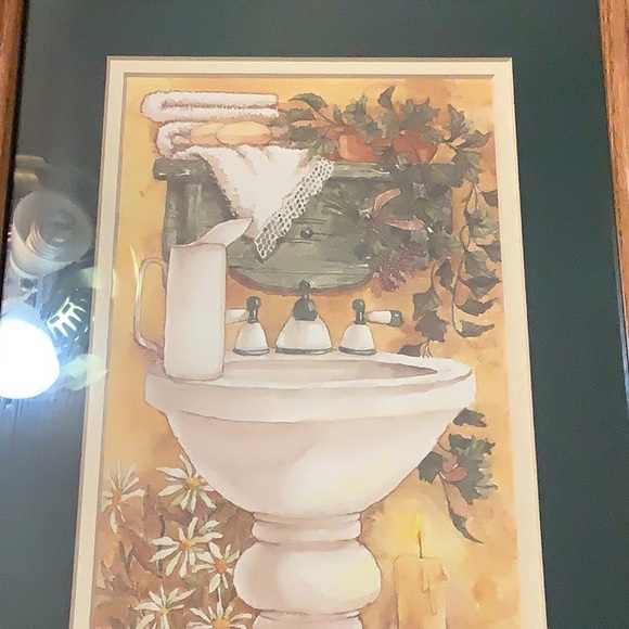 Adorable Shabby Chic Framed Water Coloring of a bathroom sink and plants. - Picture 6 of 10